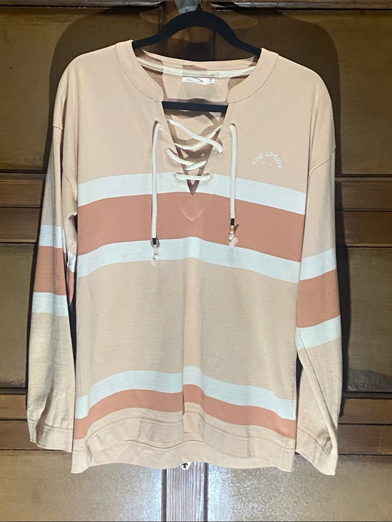 Anthropologie Tops - The upside Freja Coral and White Pullover Sweatshirt Sz XS